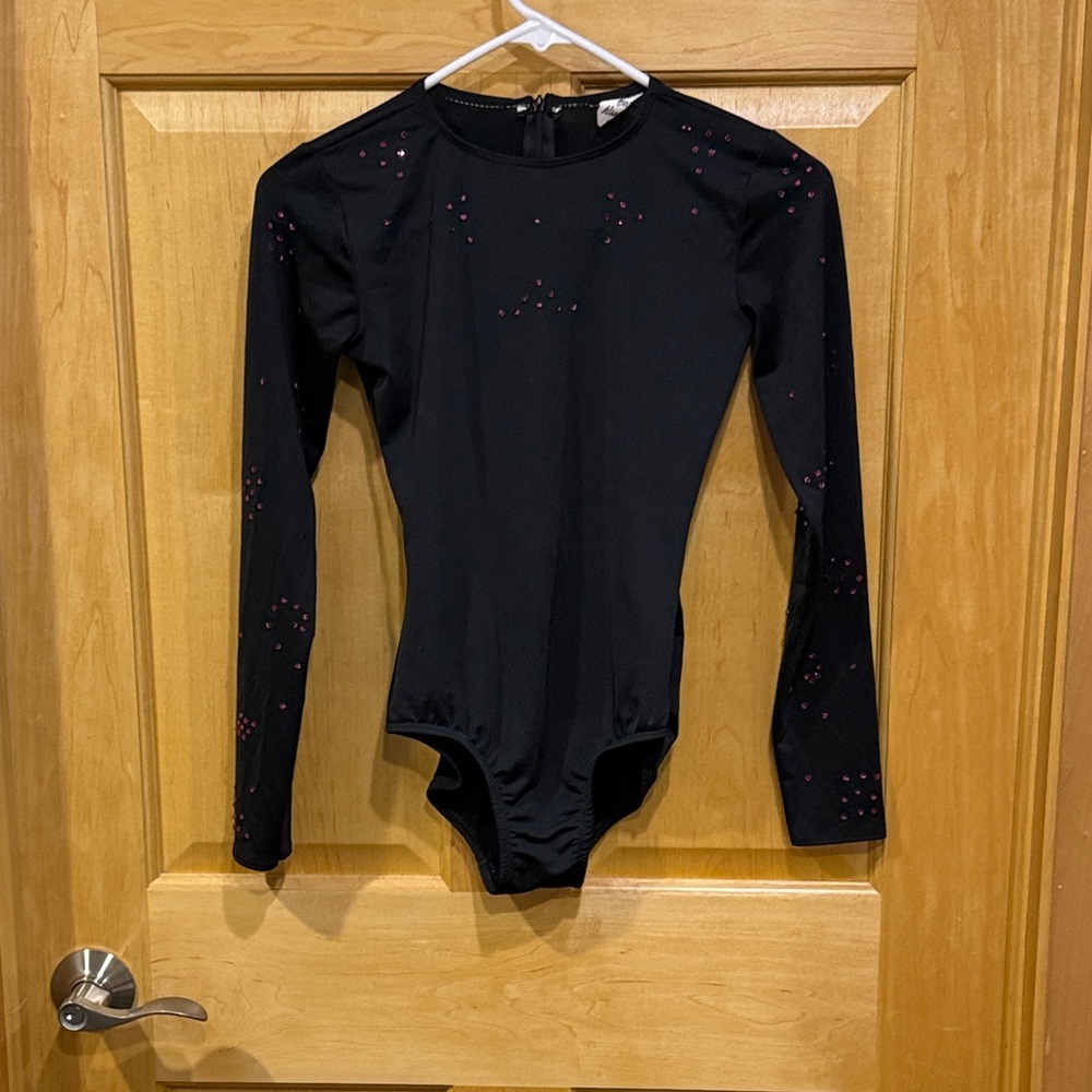 Body wrappers black leotard pink Swarovski rhinestones size M costume